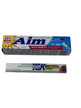 Lot Unopened Tube Aim Toothpaste 5.5 Oz Sealed (2006) + Tek Toothbrush (1975)